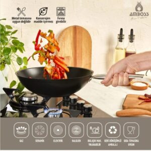 مقلاة ووك داكنة غير لاصقة من أمبوس - 28 × 8 سم