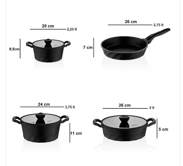 طقم أواني ومقالي فينتو مطلي بالتيتانيوم، مكون من 7 قطع، أسود - الصورة 6