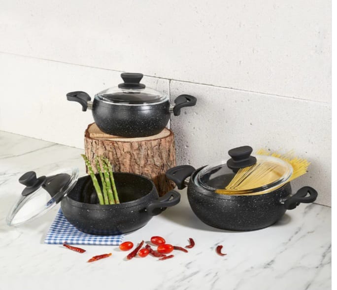 طقم أواني طهي 6 قطع Amboss Fatso Chubby ، بمقابض سيليكون، أسود