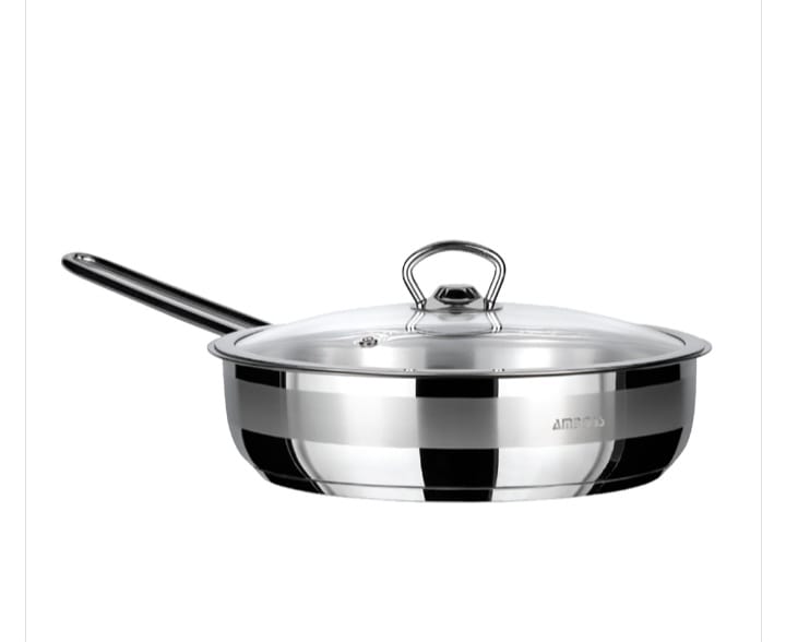 مقلاة AMBOSS SAPHIR المصنوعة من-الايوكس - الفولاد المقاوم للصدأ 18/10 CR/Ni مع غطاء زجاجي 20*05 سم 1.40 لتر