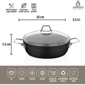 طبق مسطح غير لاصق من AMBOSS داكن مع غطاء زجاجي - 26 × 7.5 سم