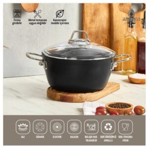 وعاء عميق من AMBOSS بغطاء زجاجي داكن غير لاصق - 22 × 11 سم