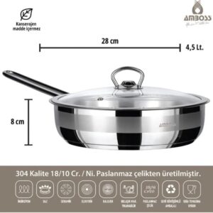 مقلاة AMBOSS SAPHIR من-الاينوكس- الفولاد المقاوم للصدأ 18/10 CR/Ni مع غطاء 28 × 8 سم
