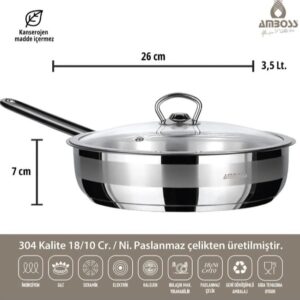 مقلاة AMBOSS SAPHIR المصنوعة - الاينوكس - من الفولاد المقاوم للصدأ 18/10 CR/Ni مع غطاء 26 × 7 سم