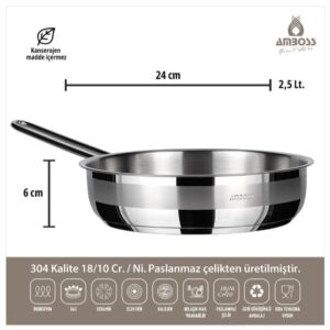 مقلاة AMBOSS SAPHIR المصنوعة - الاينوكس - من الفولاد مقاوم للصدأ 18/10 CR/Ni بدون غطاء 24 × 6 سم