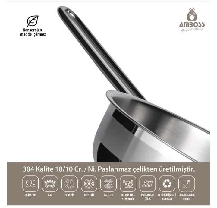 مقلاة AMBOSS SAPHIR المصنوعة من-الايوكس - الفولاد المقاوم للصدأ 18/10 CR/Ni مع غطاء زجاجي 20*05 سم 1.40 لتر - الصورة 4