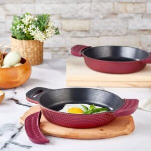 طقم أومليت من قطعتين من Amboss Quartz, مصنوع من الحديد الزهر باللون الأحمر العنابي، مقاوم للحريق وغير لاصق، مع طلاء تيتانيوم