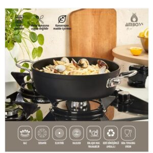 طبق مسطح غير لاصق من AMBOSS داكن مع غطاء زجاجي - 30 × 8.5 سم