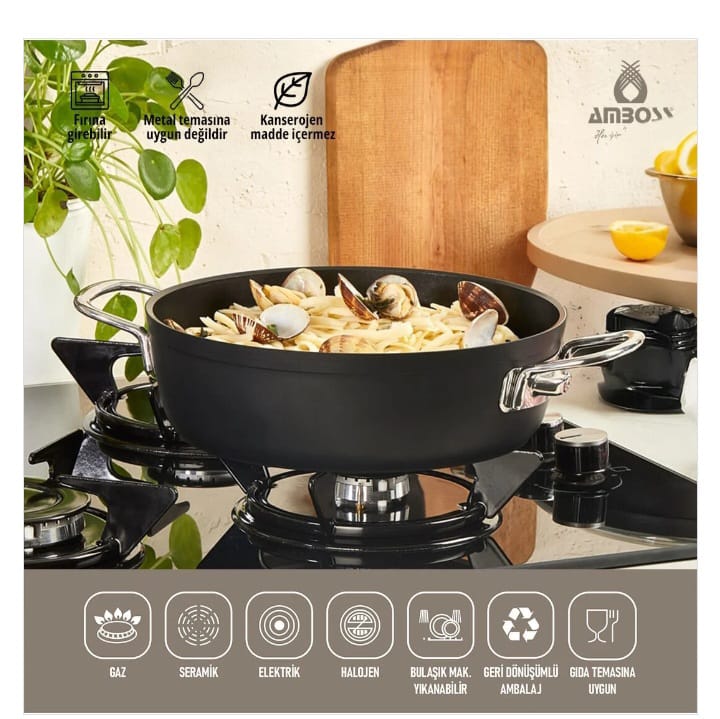 طبق مسطح غير لاصق من AMBOSS داكن مع غطاء زجاجي - 24 × 7.5 سم - الصورة 2